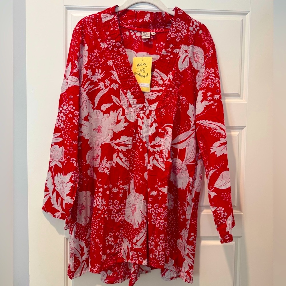 NWT Aller Simplement XL Red/White Floral Tunic